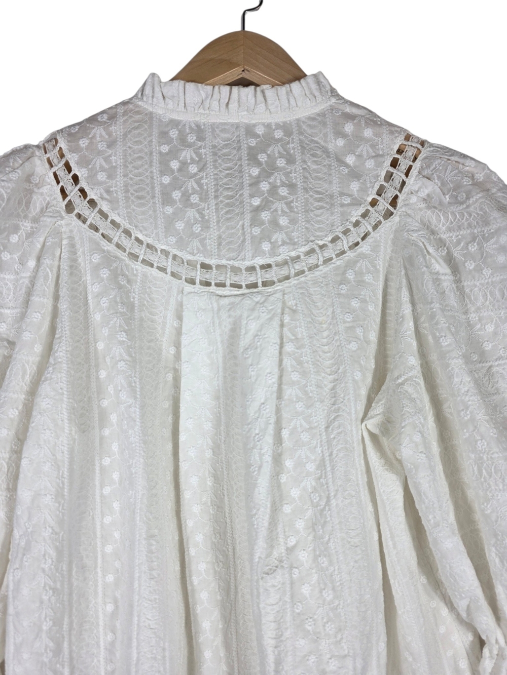 Maje White Embroidered Lace Blouse with Puff Sleeves - Picture 2 of 15